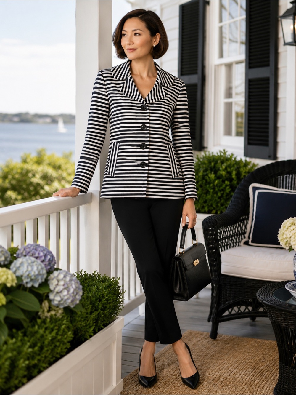 Pendleton Black and White Striped Jacket Blazer - Size Small